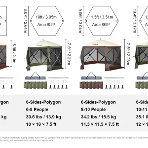 Pop-Up Screen Tent 6 Sided Canopy Sun Shelter