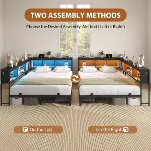 Bed Frame With Bookcase Headboard,